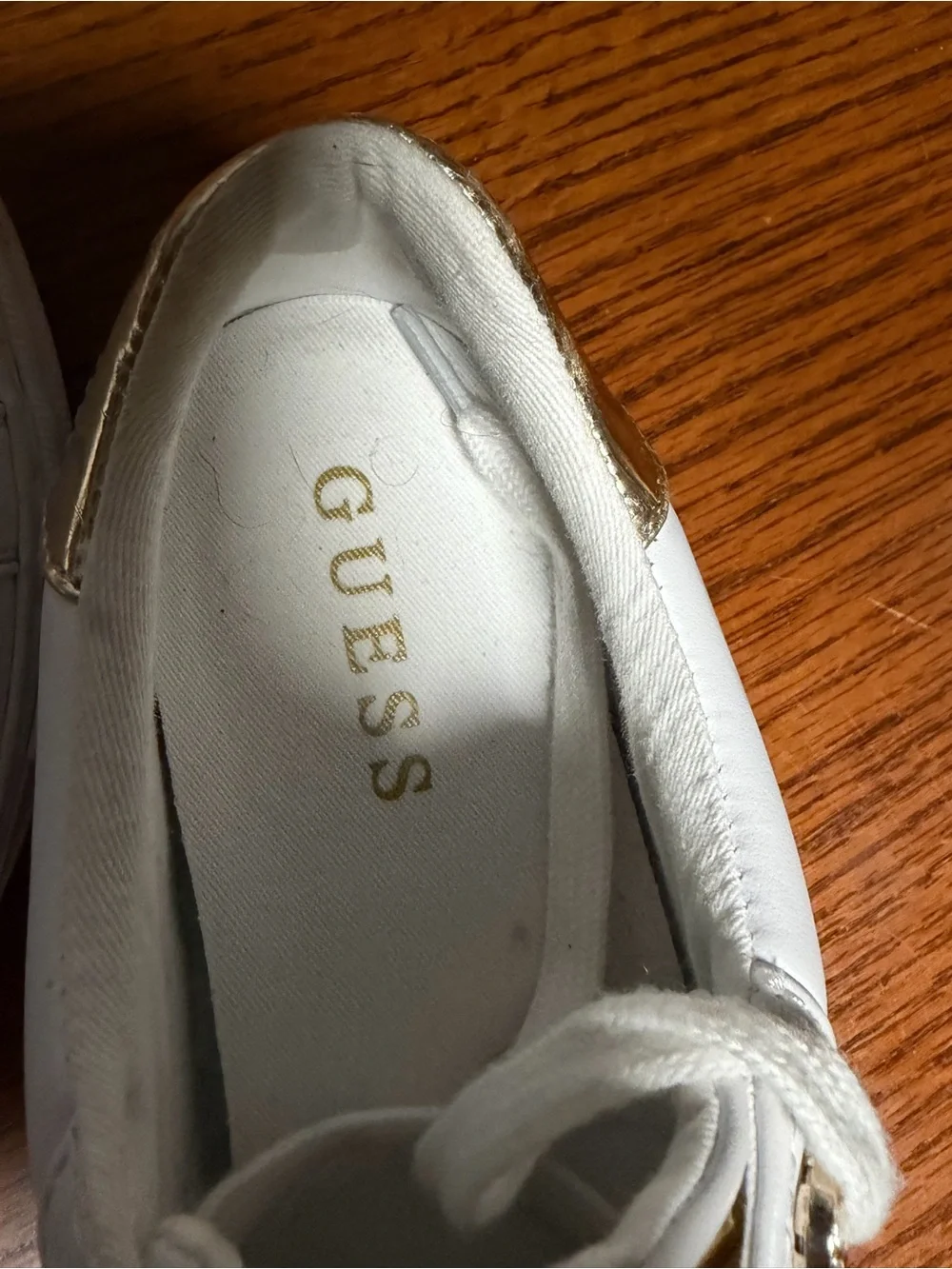GUESS White Quilted Sneakers with Gold Hardware